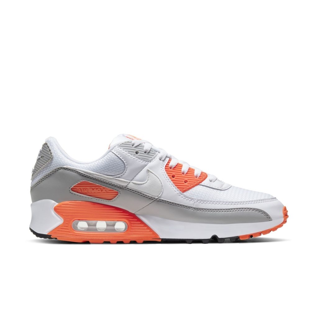 Lateral view with Hyper Orange accents on the Nike Air Max