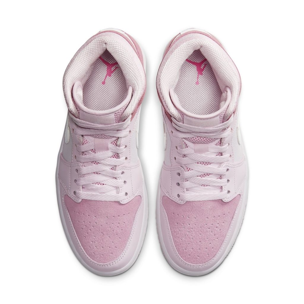 Aerial view of the WMNS Air Jordan 1 Mid "Digital Pink"