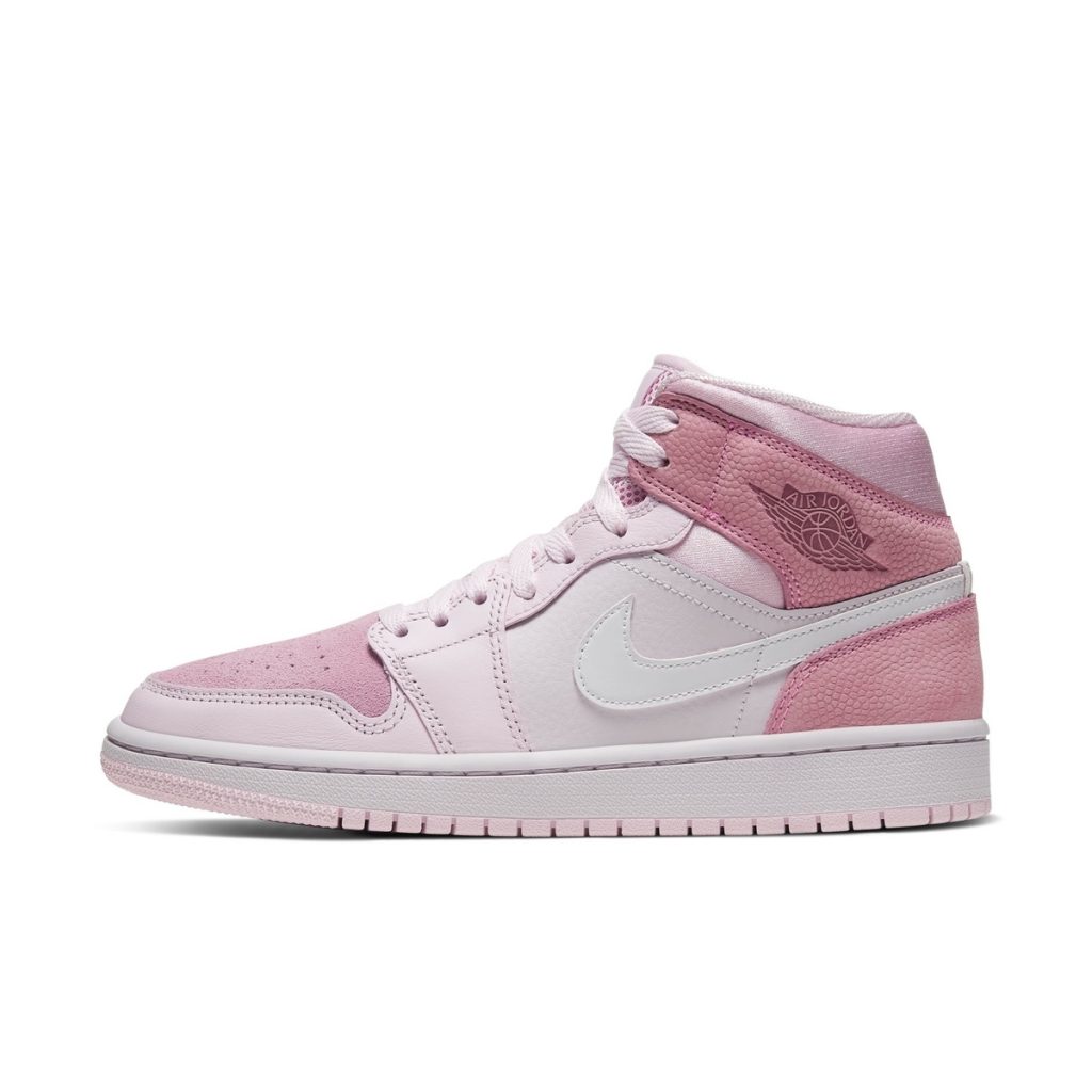 Multiple hues of pink on the WMNS AJ1 Mid "Digital Pink"