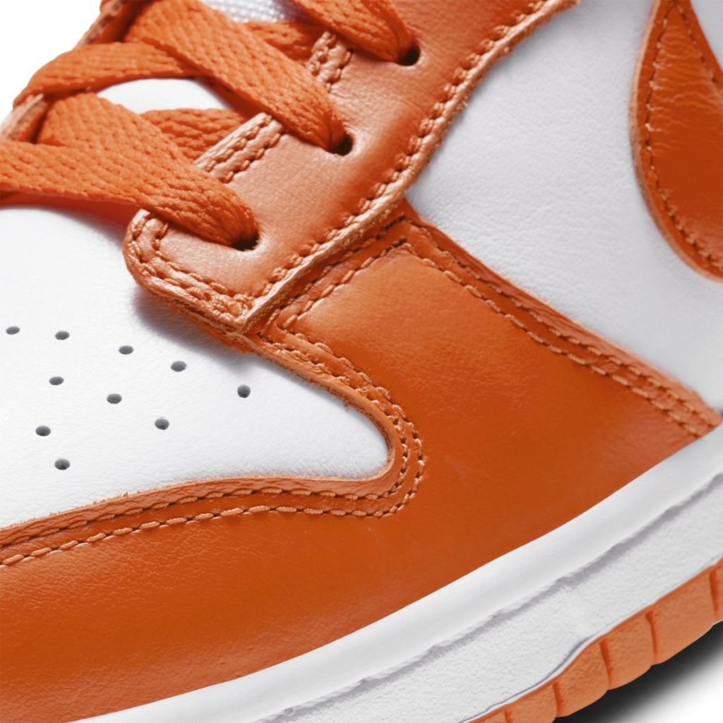 Toe box details on the Syracuse Dunk 