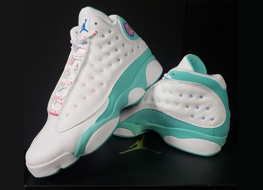 aurora green pink jordan 13