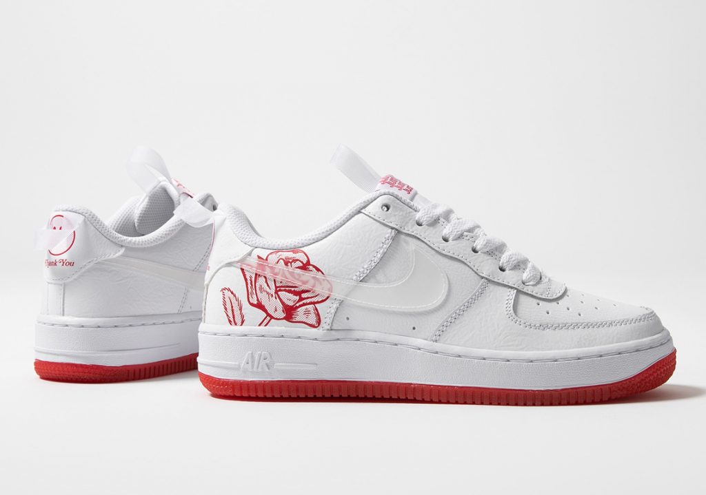 white and red air force 1 with rose