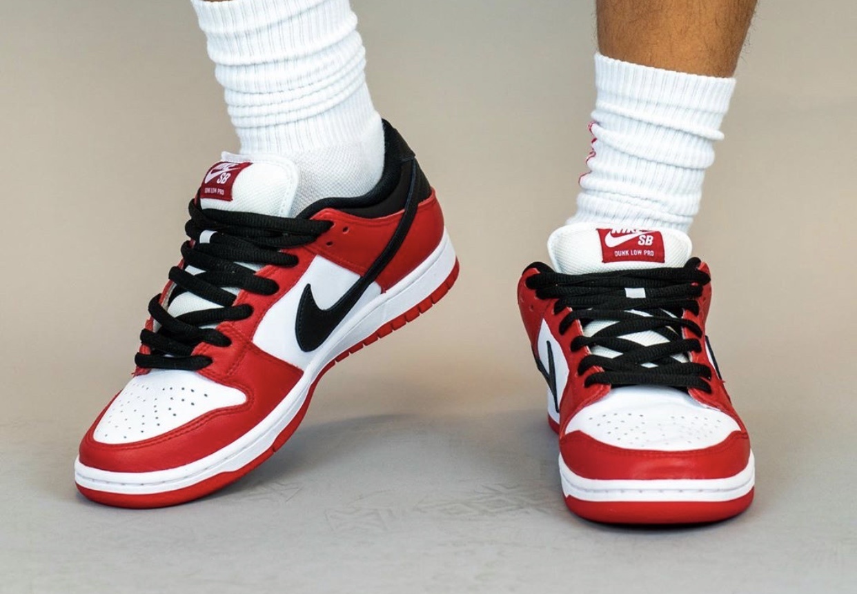 dunk low red on feet